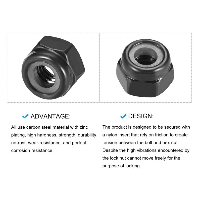 METALLIXITY Hex Lock Nut Fasteners(M4x0.7mm) 50Pcs, Carbon Steel Zinc Plated