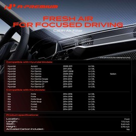 A-Premium Filtro de Aire de la Cabina con Carbón Activado Compatible con Modelos Hyundai, Kia - Accent, Elantra, Elantra Coupe, Elantra GT, Forte Koup, Forte5