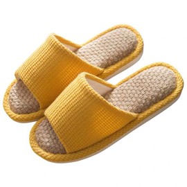 JYZ Slippers, Indoor, Summer, Flax, Room Shoes, Indoor Shoes, Quiet, Lightweight, Open Front, Anti-Slip, Indoor Slippers, For Guests, Men's, Women's, Plain, Washable, Spring, Summer, Autumn, Winter, yellow