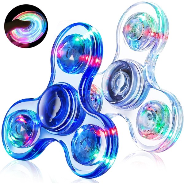 Fidget Spinner, 2 Pack Crystal LED Light Fidget Spinners for
