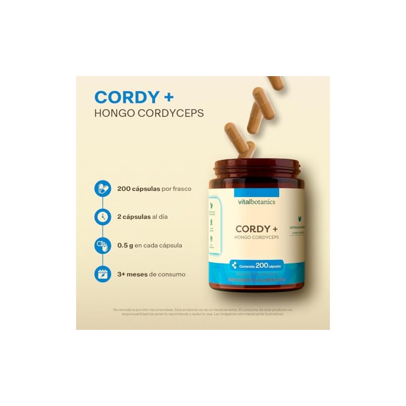 Vital Botanics Mega Cordyceps 100% Puro - Hongo Adaptógeno