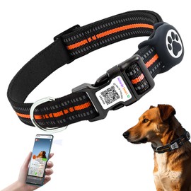 Reflective Airtag Dog Collar with QR Code, Waterproof Airtag Holder, Soft Padded, Safety Locking Buckle, Durable, Adjustable & Free Pet Online Profile (Orange, L (16-26"))