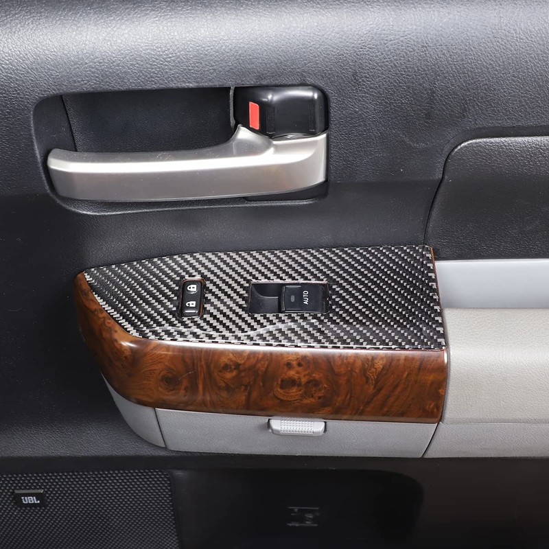 HIRUFAIT 4PCS Car Door Window Lift Switch Panel Frame Sticker