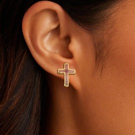 925 Sterling Silver Cross Mustard Seed Stud Earrings for Women Hypoallergenic 14K Gold Plated Christian Earrings Faith Jewelry Baptism Confirmation Religious Christian Back To School Gift (Gold)