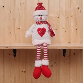 Christmas Decorations 22 inch Cute Sitting Snowman Figurine Christmas Tree Hanging Decoration Plush Stuffed Toy Doll Home Office Indoor Outdoor Snowman Table Fireplace Window Ornament Decor Xmas Gift