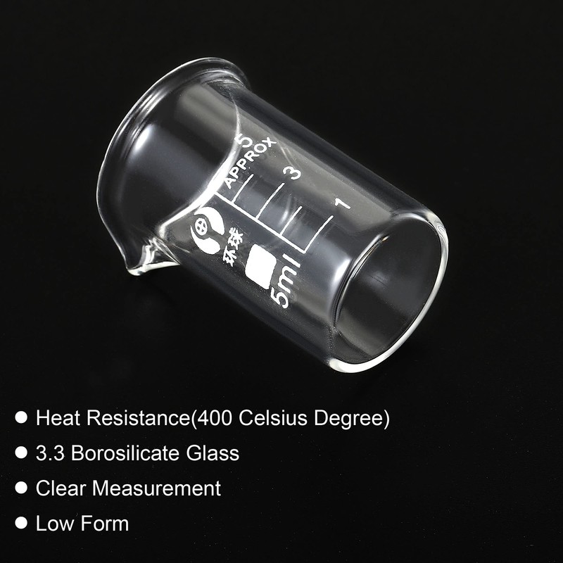 PATIKIL 5ml Low Form Glass Beaker, 3.3 Borosilicate Glass Graduated