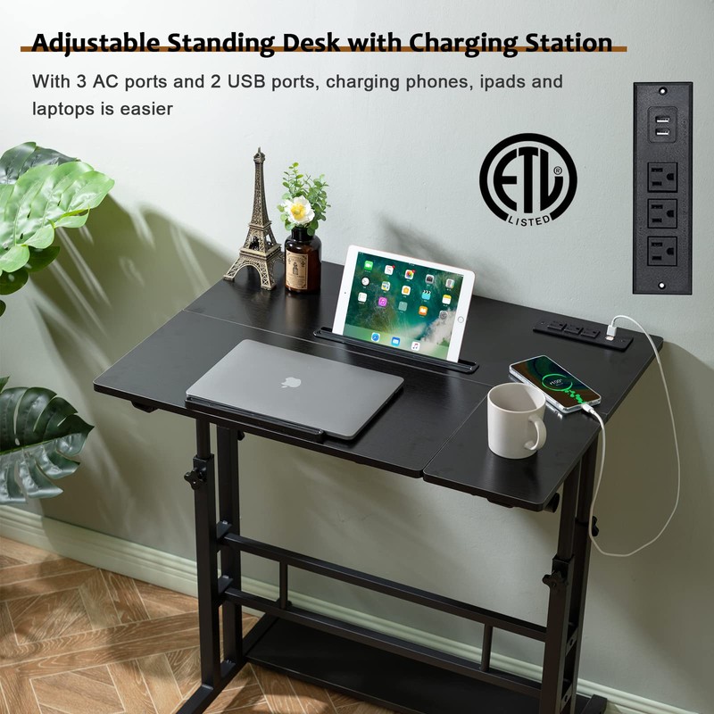 Hadulcet Stand Up Desk, Rolling Desk Adjustable Height, Mobile Standing
