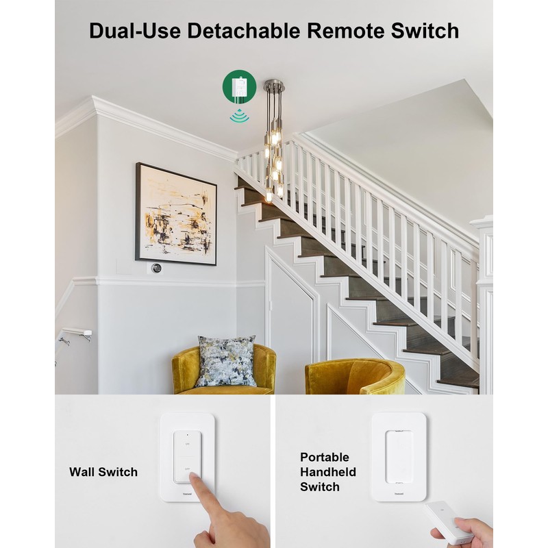 TREEWELL Wireless Light Switch and Receiver Kit, 200FT RF Range