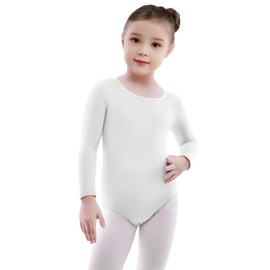 The Fancy Dress® Girls Childrens Ballet Dance Leotard Bodysuit Gymnastics Leotard Long Sleeve Dancewear Fancy Dress (white, 7-8 years)