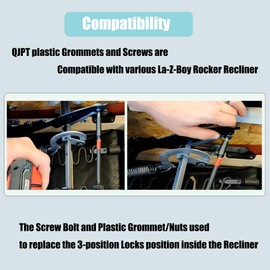 4 Pcs Screw Bolt and Plastic Grommet/Nuts Compatible with La-Z-Boy/Lazyboy Rocker Recliner Leg Rest Scissor Insert, Screw and Grommet Replaces Parts for footrest 3-Position Locks