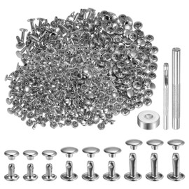 sourcing map 100 Sets Leather Rivets 3 Size Metal Double Cap Rivet Snaps Studs Fasteners with 3pcs Setting Tools Rivets for Leather Craft DIY Repair Decoration, Silver Tone