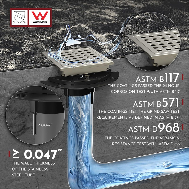 WEBANG 4 Inch Square Shower Floor Drain with Flange,Quadrato Pattern