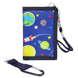 LARENNT Neck Pouch Children's Wallet with Neck Cord, Mountaineering Carabiner - Wallet - Wallet Boys Girls (Space)