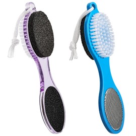 Beomeen Pumice Stone Brush for Feet 4 in 1, Foot File Callus Remover, Foot Rasp and Sand Paper Pedicure Tools with Handle, Shower Foot Scrubber, Soft Smooth Feet for Home Foot Care,2 Pack