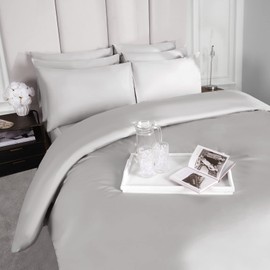 Highams Luxury 400TC Premium Quality 100% Cotton Duvet Cover with Pillowcase Quilt Easy Care Bedding Set, Silver - Single