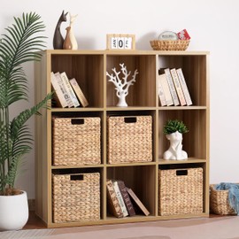 12 x 12 x 12in Water Hyacinth Storage Baskets, Wicker Storage Baskets for Shelves, Foldable Square Baskets for IKEA Kallax Set of 3, Large Cubby Rattan Basket, Kitchen Storage Baskets