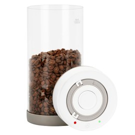 YINDUZ 2025 Latest Auto Vacuum Coffee Canister, 1.35L Capacity Large Airtight Coffee Canister, One-Button Operation, Coffee Storage Container Clear Glass, Gifting (White)