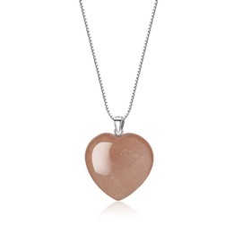 COAI Women's Love Heart Necklace 925 Sterling Silver Necklace for Women, Sunstone Necklace