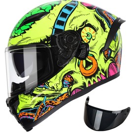 TRIANGLE Motorcycle Helmets Full face Helmet for Adults Men and Women Dual Visor with Internal Sunshield DOT Approved (Glossy Yellow, Large)