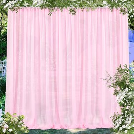 Baby Pink Backdrop Curtain for Parties Pink Chiffon Sheer Fabric Drape Wedding Arch Backdrop for Birthday Party Photo Baby Shower 10ft x 7ft