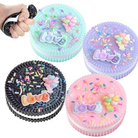 4 PCS Juguetes para Quitar el Estrés, Taba Squishy Sensorial Galletas con Decoración, Juguete Antiestres Squishy para Niños y Adultos, Alivia Ansiedad, Textura Realista (Rosa+Negro)