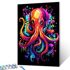 Tucocoo Octopus Graffiti Paint by Numbers for Adults, DIY Digital Oil Painting Kits on Canvas with Brushes and Acrylic Pigment, Colourful Sea Animal Picture for Home Decor, 40 x 50 cm (Frameless)