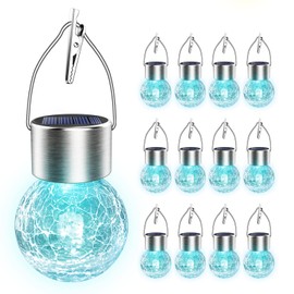 Solar Hanging Lights Outdoor Decor: Garden Light Waterproof Decorations for Yard Outside - Clip On Solar Powered Crackle Glass Globe Ball Lights Patio Tree Camping Fence Decorative