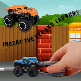 D.A.Y. Republic 3 Key Launcher Mini Die Cast Metal Monster Trucks with Plastic Parts, Includes a Key Launching Mechanism, Kids Playset Collection
