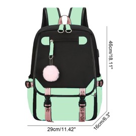 SellerFun Teenage girls' Backpack Middle School Students Bookbag Outdoor Daypack With USB charge Port (4# Mint Green, 21 Liters)