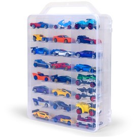 Darice Double Sided Toy Cars Case - Portable Organizer for 48 Hot Wheels, Matchbox Cars; Clear Mini Storage Box With Easy-Carry Handle