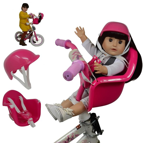 Doll Bike Seat Carrier for Baby Dolls and 18 Inch Dolls with Doll Helmet. No Tools Required Bicycle and Scooters seat Accessories for Dolls