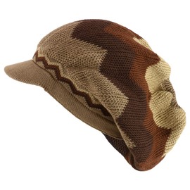 Armycrew Dreadlock Cotton Oversized Baggy Rasta Patterned Knit Visored Beanie - Khaki Brown