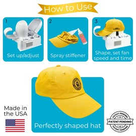 Danyco Hat Shaper Machine with Stiffening Spray – Adjustable Hat Care & Reshaping Device - Tool for Caps, Snapbacks, Fitted Hats – Fan Drying Tech for Shape Restoration & Preservation