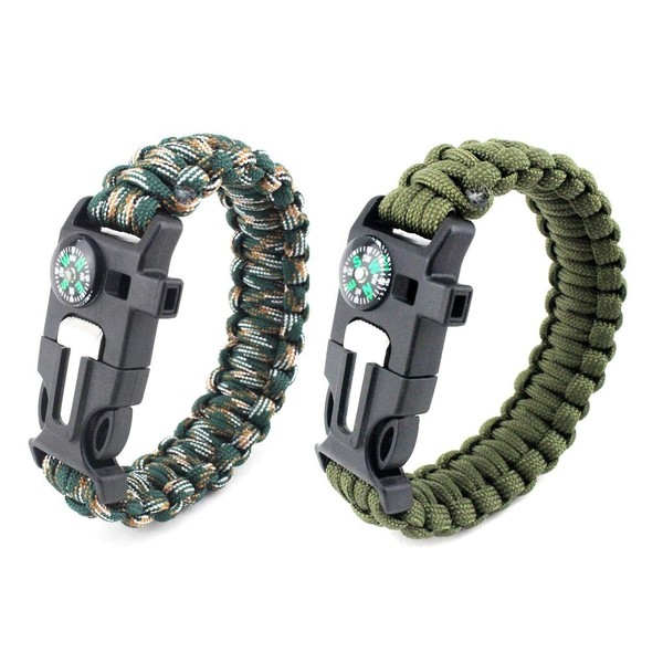Paracord Survival Bracelet, Deesospro® 2 Pieces Survival Kit with Flint