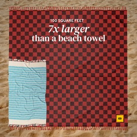 Big Blanket Co. Big Beachy Oversize Beach Blanket | Sand Resistant, Giant Beach Blanket | Huge Yet Compact and Portable Picnic Blanket | Red Checkered