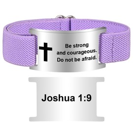 Bible Verse Cross Bracelet for Women Men, Christian WWJD Jesus is King Jewelry Gift Adjustable Bracelet Purple Joshua 1:9
