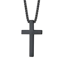 Bestyle Cool Black Cross Pendant Necklaces for Men Women Jesus Cross Pendant Chain 24 Inch, Religious Gifts for Men Dad Husband Grandpa