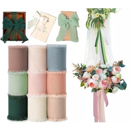 Magnoloran 9 Roll 1.5In Wide 22Yd Multicolor Chiffon Ribbon Fringe Silk Ribbon Frayed Edges Ribbon for Christmas Wedding Party Decor, Bridal Bouquet, Gift Wrapping, DIY Crafts (9 Roll*2.4Yd)