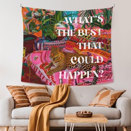 XLDLIOO Preppy Leopard Disco What's The Best That Could Happen Wall Tapestry, Retro Maximalist Tapestry Hanging for Girly Room Bedroom, Groovy Tapestries Wall Decor Art for Teen Girls Dorm 50x60in