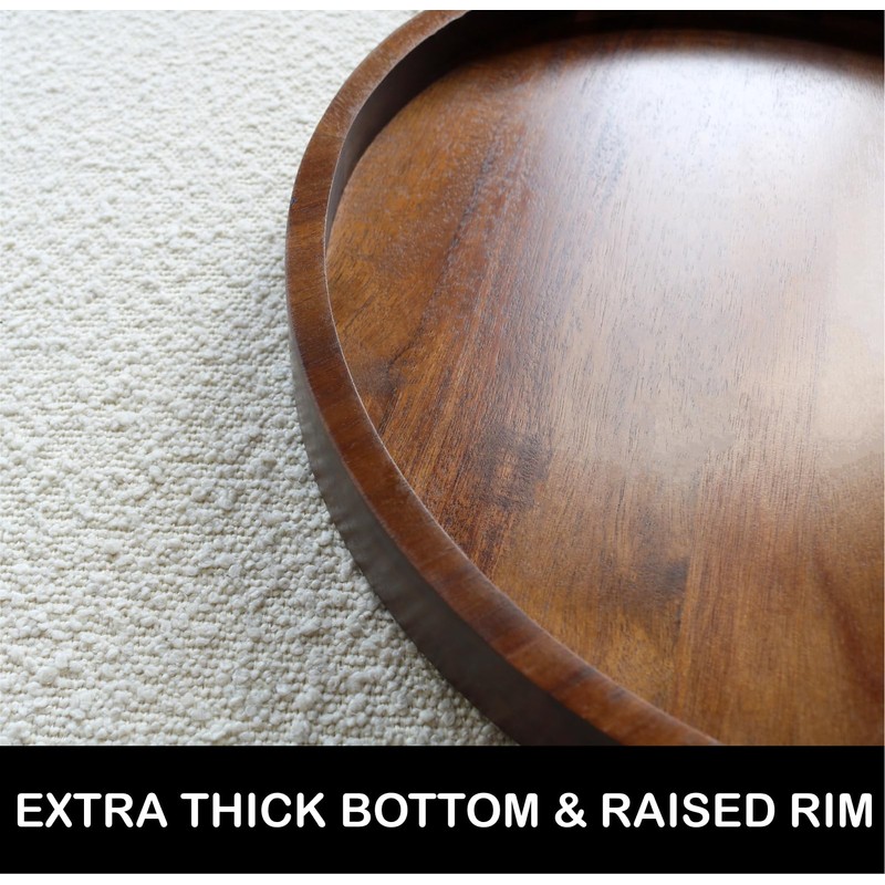 Acacia Wood Round Serving Tray, 13.8" Charcuterie Board with Rim,
