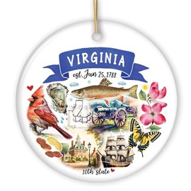 Collectible Ceramic USA Souvenir Keepsakes - Artistic Virginia State Themes and Landmarks Christmas Ornament