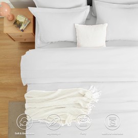 CozyLux Queen Comforter Set White, 7 Pieces Bed in a Bag Soft Bedding Comforter Set with Sheets, All Season Boho 7PC Bed Sets with Comforter, Fitted Sheets, Flat Sheets, Pillow Shams and Pillowcases