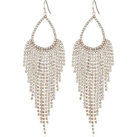 Luxuary CZ Fringe Drop Statement Earrings for Women Gold Plated Created Cubic Zirconia Tassel Crystal Chain Dangle Hook Stud Earring Elegant Wedding Party Prom Jewelry (Golden)