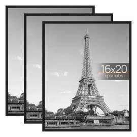 upsimples 16x20 Picture Frame Black 3 Pack, Scratch-Proof Poster Frames 16 x 20 for Photo Gallery - Slide-In Strips, Horizontal or Vertical Wall Mounting