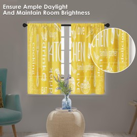 Arttown Yellow Kitchen Curtains 36 Inch Length Modern Window Short Tier Curtains Over Sink Set of 2, White Doodle Abstract Art Small Kitchen Decor