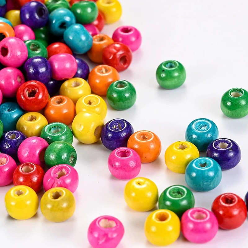 DAHI 600 PCS Colourful Wooden Beads 10mm Loose Round Wooden