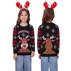 Family Matching Christmas Sweaters Boys Girls Ugly Reindeer Holiday Kids Pullover Black