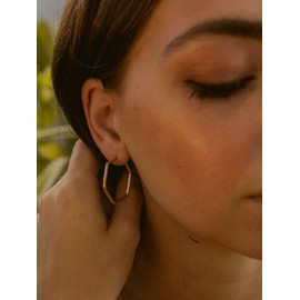 modabilé Women's Creole Earrings, 925 Sterling Silver Hanging Hexagon (3 cm/5 cm) Rose Gold, Gold Plated, Silver & Black I Shape: Hexagon, Geometric Square, Elegant Large Silver Jewellery from Europe, Gold-Plated Silver