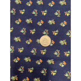 Unbranded 1/2 yd~ Vintage Navy calico flowers  Cotton Fabric