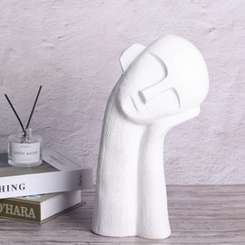 XIAOMAGG White Statue Ceramic Thinker Statue, moderna Home Statue Head Decor Bust Statues,14 Inch Tall Abstract Sculpture, Classical Sculpture for Shelf Home and Office,Shelves, Bookshlf, Gift
